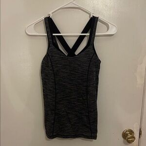 Lululemon Run For Gold Tank Top Womens 2 Heather Gray Shelf Bra Cross Back Shirt